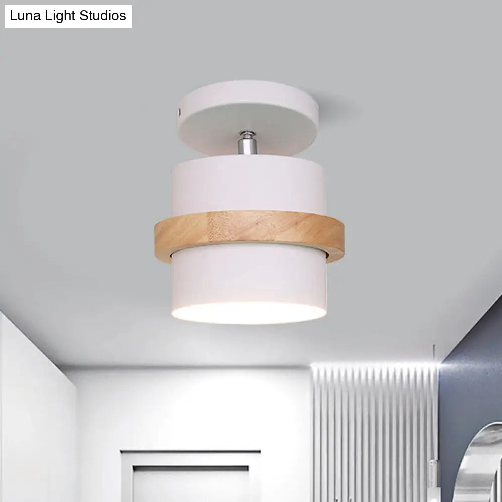 DecorBites™ DecorBites™ Mini Barrel Corridor Iron Ceiling Lamp with Rotating Feature - 1 Bulb, Macaron Grey/Green/White, Wood Ring Band