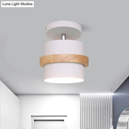 DecorBites™ DecorBites™ Mini Barrel Corridor Iron Ceiling Lamp with Rotating Feature - 1 Bulb, Macaron Grey/Green/White, Wood Ring Band