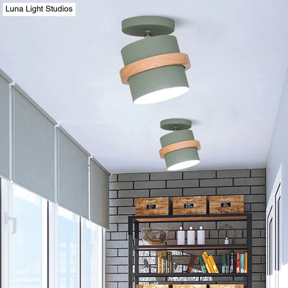 DecorBites™ DecorBites™ Mini Barrel Corridor Iron Ceiling Lamp with Rotating Feature - 1 Bulb, Macaron Grey/Green/White, Wood Ring Band