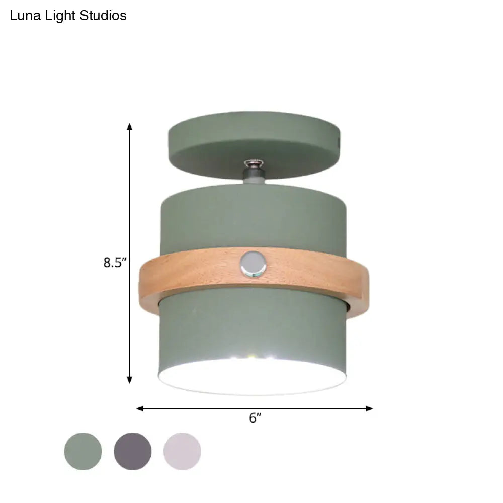 DecorBites™ DecorBites™ Mini Barrel Corridor Iron Ceiling Lamp with Rotating Feature - 1 Bulb, Macaron Grey/Green/White, Wood Ring Band