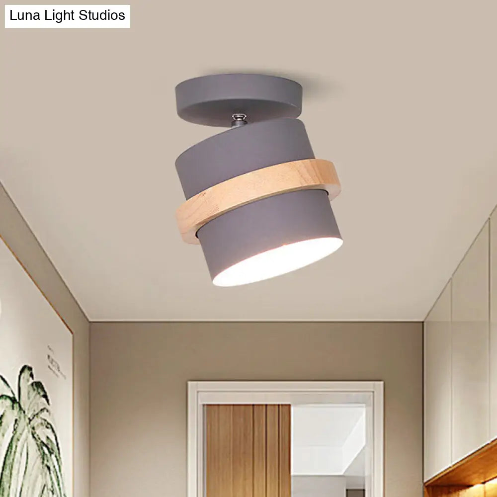 DecorBites™ DecorBites™ Mini Barrel Corridor Iron Ceiling Lamp with Rotating Feature - 1 Bulb, Macaron Grey/Green/White, Wood Ring Band