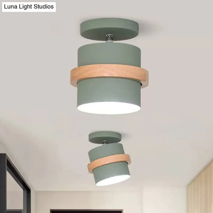 DecorBites™ DecorBites™ Mini Barrel Corridor Iron Ceiling Lamp with Rotating Feature - 1 Bulb, Macaron Grey/Green/White, Wood Ring Band