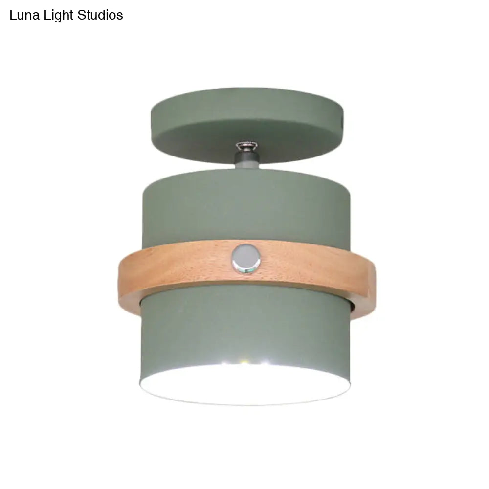 DecorBites™ DecorBites™ Mini Barrel Corridor Iron Ceiling Lamp with Rotating Feature - 1 Bulb, Macaron Grey/Green/White, Wood Ring Band