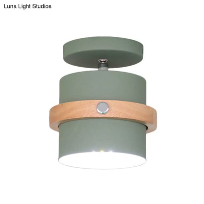 DecorBites™ DecorBites™ Mini Barrel Corridor Iron Ceiling Lamp with Rotating Feature - 1 Bulb, Macaron Grey/Green/White, Wood Ring Band