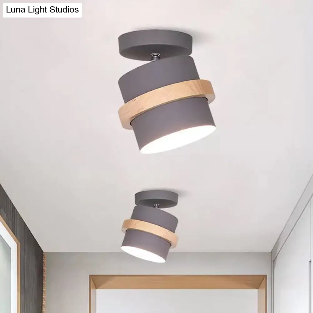 DecorBites™ DecorBites™ Mini Barrel Corridor Iron Ceiling Lamp with Rotating Feature - 1 Bulb, Macaron Grey/Green/White, Wood Ring Band