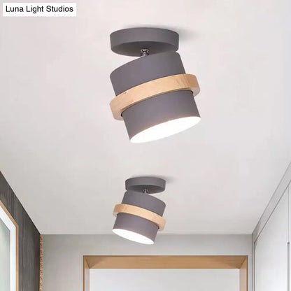 DecorBites™ DecorBites™ Mini Barrel Corridor Iron Ceiling Lamp with Rotating Feature - 1 Bulb, Macaron Grey/Green/White, Wood Ring Band