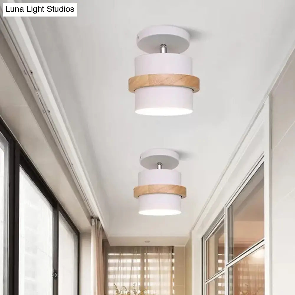 DecorBites™ DecorBites™ Mini Barrel Corridor Iron Ceiling Lamp with Rotating Feature - 1 Bulb, Macaron Grey/Green/White, Wood Ring Band