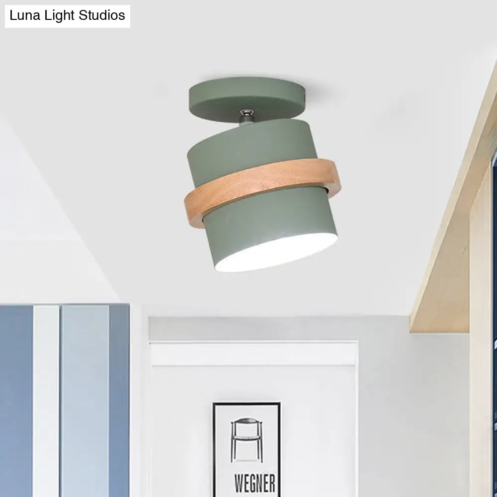 DecorBites™ DecorBites™ Mini Barrel Corridor Iron Ceiling Lamp with Rotating Feature - 1 Bulb, Macaron Grey/Green/White, Wood Ring Band