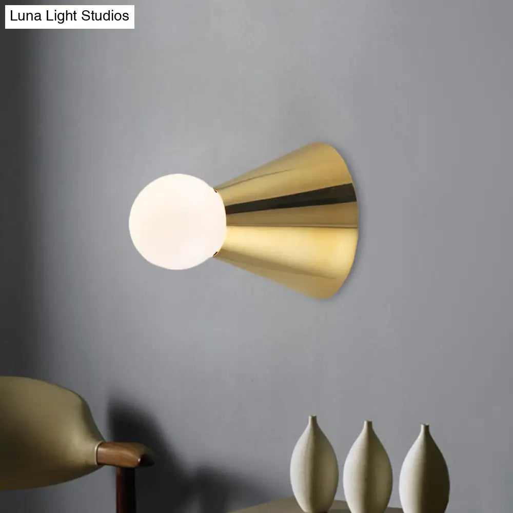 DecorBites™ DecorBites™ Mini Brass Coneball Wall Light with Single White Glass Sconce - Elegant Dining Room Fixture