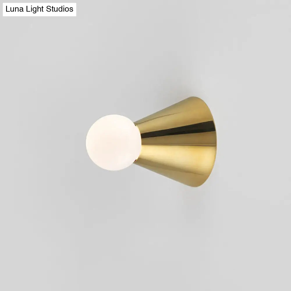 DecorBites™ DecorBites™ Mini Brass Coneball Wall Light with Single White Glass Sconce - Elegant Dining Room Fixture