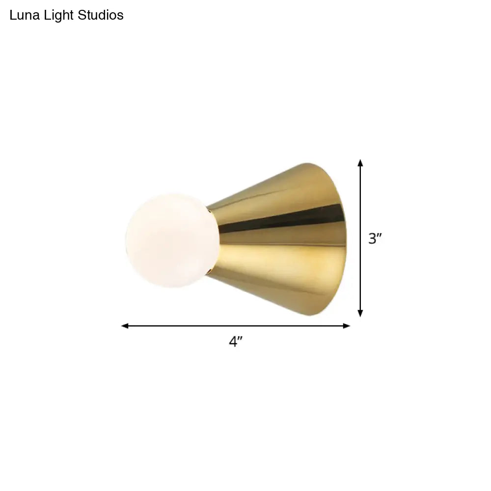 DecorBites™ DecorBites™ Mini Brass Coneball Wall Light with Single White Glass Sconce - Elegant Dining Room Fixture