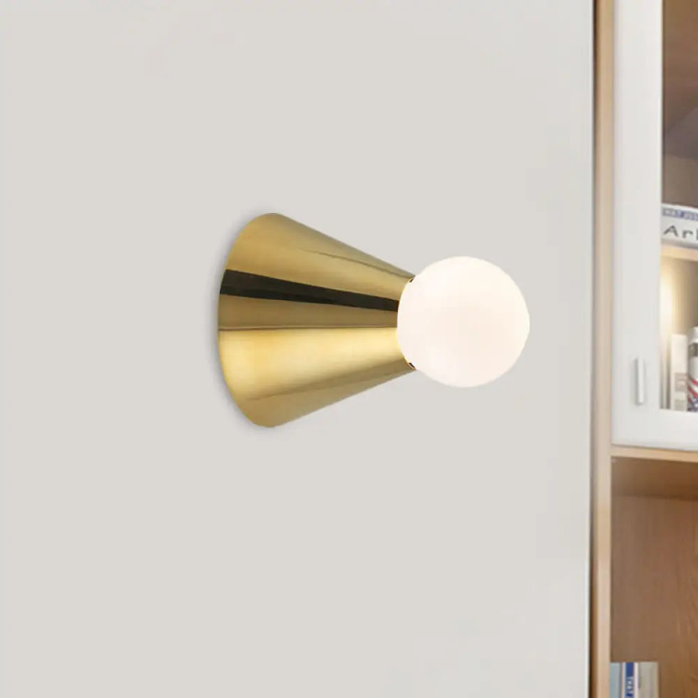 DecorBites™ DecorBites™ Mini Brass Coneball Wall Light with Single White Glass Sconce - Elegant Dining Room Fixture