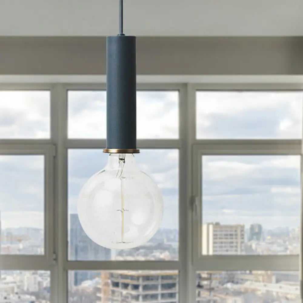 Mini Hanging Macaron Loft Metal Pendant Light - Single Light in Black/Blue/Pink/White - Perfect for Cafes