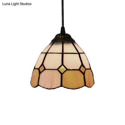 Mini Multicolored Stained Glass Dome Pendant Lamp - Tiffany Style