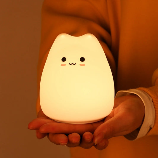 Mini Popular Cat Baby Night Lamp 7-color Pat Touch Color-changing Eye Protection Bedroom Bedside Night Light Gift