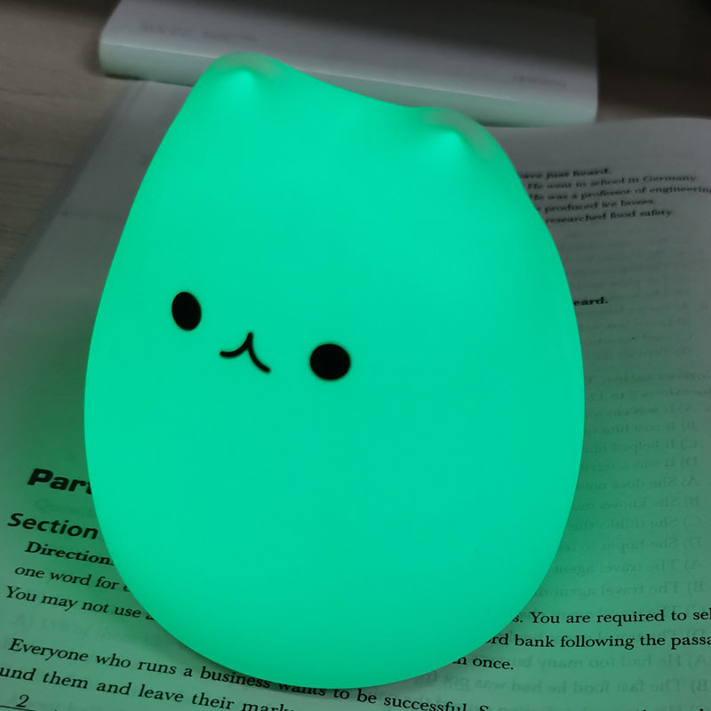 Mini lámpara de noche para bebés con forma de gato, 7 colores, táctil, cambia de color, protección ocular, luz nocturna para dormitorio, ideal como regalo.