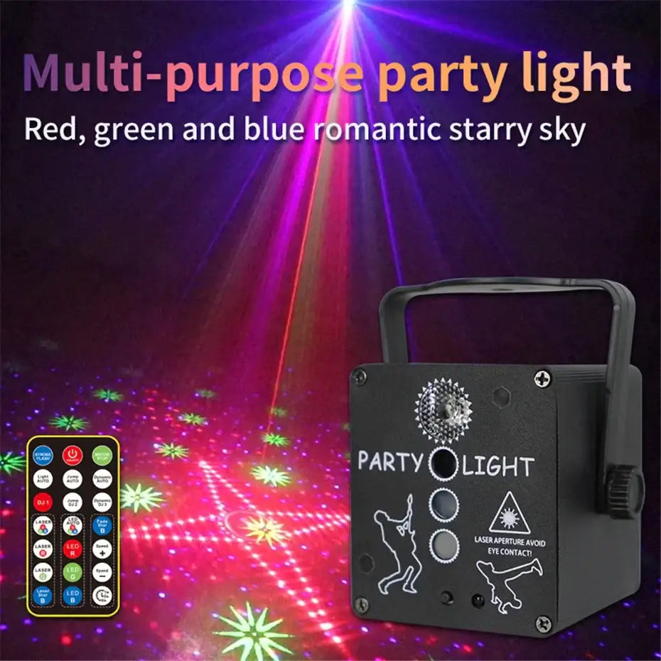 Black rectangular decorbites mini rgb laser light projector with handle and laser safety warnings for living room party decor