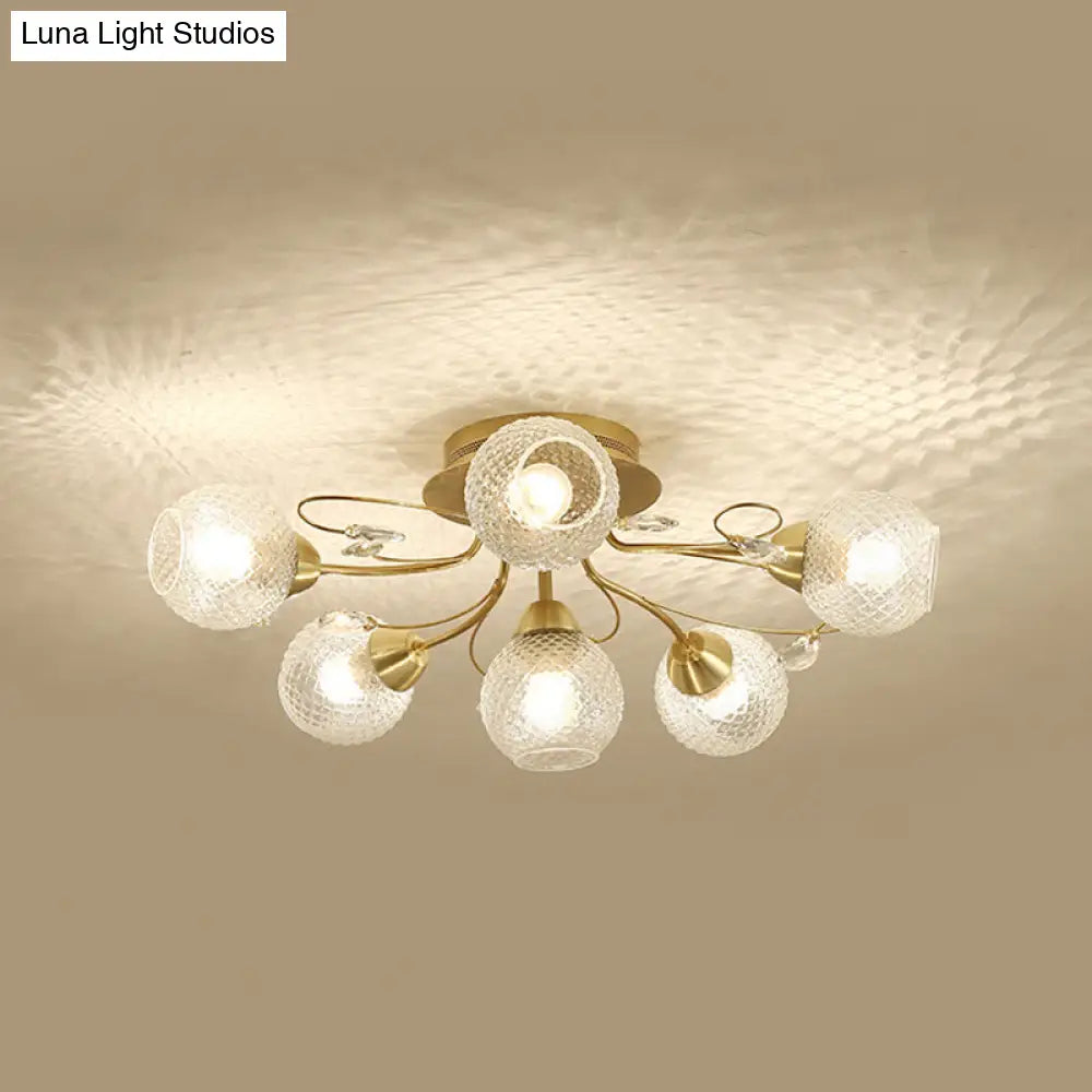 DecorBites™ DecorBites™ Minimal Clear Glass Globe Ceiling Mounted Fixture - 6 Bulb Semi Flush Light in Black/Gold