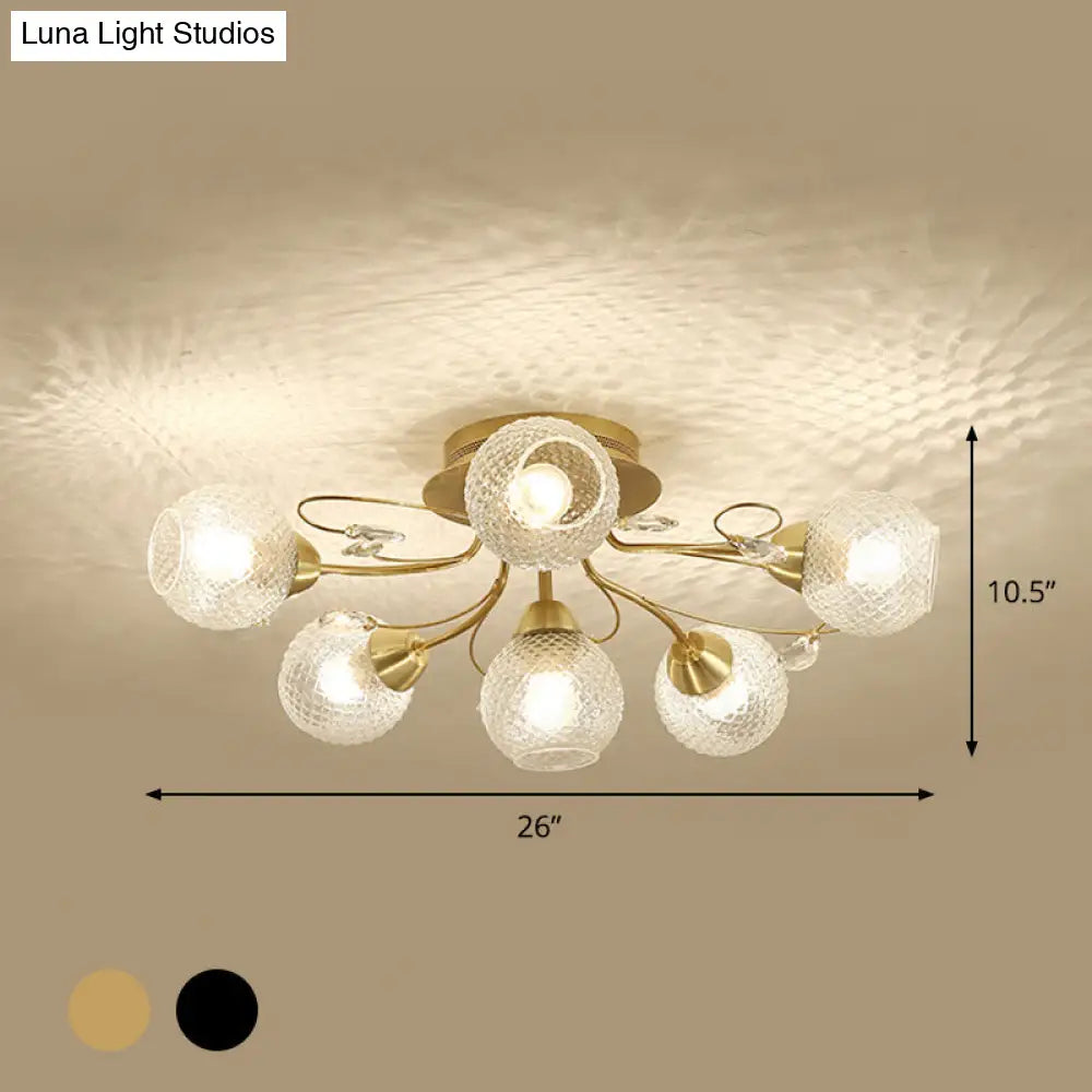 DecorBites™ DecorBites™ Minimal Clear Glass Globe Ceiling Mounted Fixture - 6 Bulb Semi Flush Light in Black/Gold