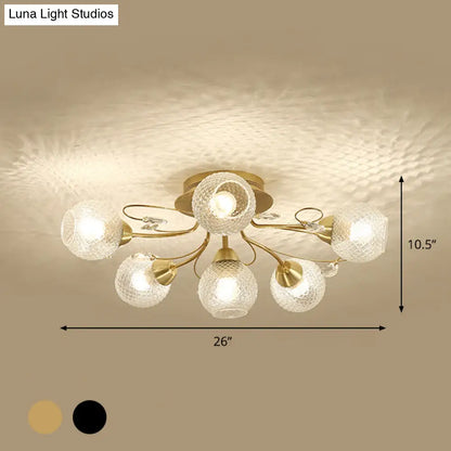 DecorBites™ DecorBites™ Minimal Clear Glass Globe Ceiling Mounted Fixture - 6 Bulb Semi Flush Light in Black/Gold