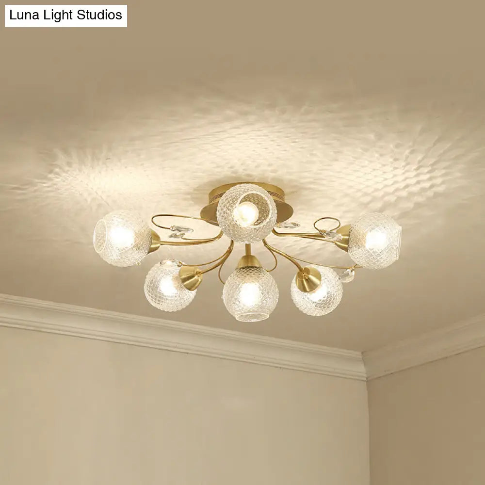 DecorBites™ DecorBites™ Minimal Clear Glass Globe Ceiling Mounted Fixture - 6 Bulb Semi Flush Light in Black/Gold