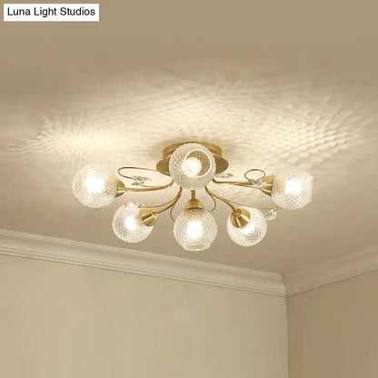 DecorBites™ DecorBites™ Minimal Clear Glass Globe Ceiling Mounted Fixture - 6 Bulb Semi Flush Light in Black/Gold