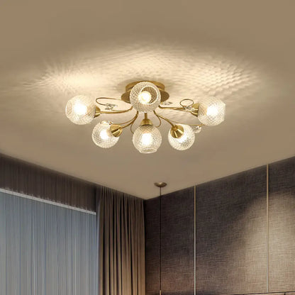 DecorBites™ DecorBites™ Minimal Clear Glass Globe Ceiling Mounted Fixture - 6 Bulb Semi Flush Light in Black/Gold