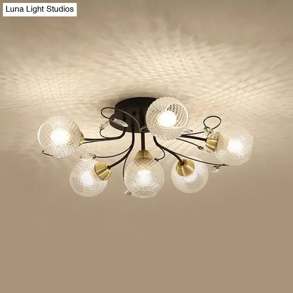 DecorBites™ DecorBites™ Minimal Clear Glass Globe Ceiling Mounted Fixture - 6 Bulb Semi Flush Light in Black/Gold