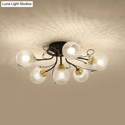 DecorBites™ DecorBites™ Minimal Clear Glass Globe Ceiling Mounted Fixture - 6 Bulb Semi Flush Light in Black/Gold