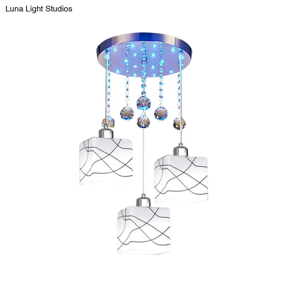 Minimal Crystal Orb Square Hanging Lamp with 3 White Lights - Multi-Light Pendant Kit