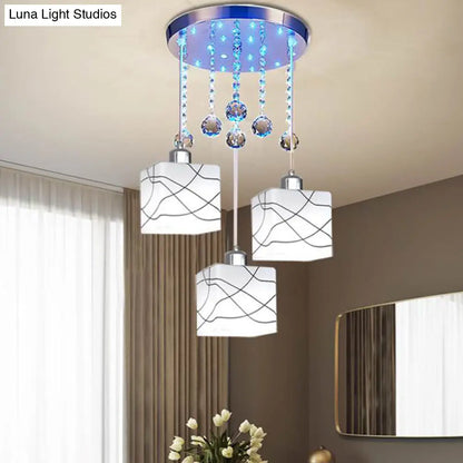 Minimal Crystal Orb Square Hanging Lamp with 3 White Lights - Multi-Light Pendant Kit