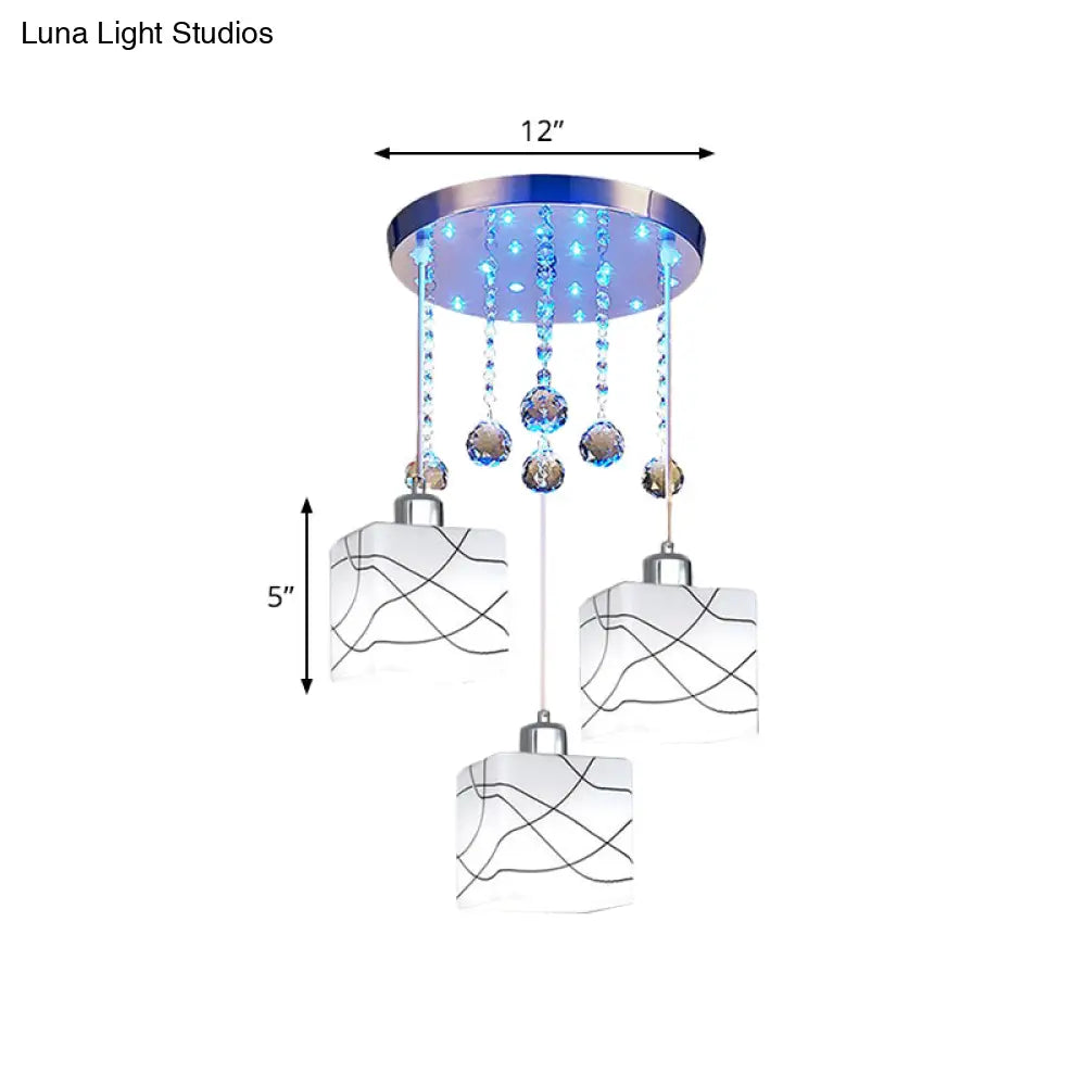 Minimal Crystal Orb Square Hanging Lamp with 3 White Lights - Multi-Light Pendant Kit