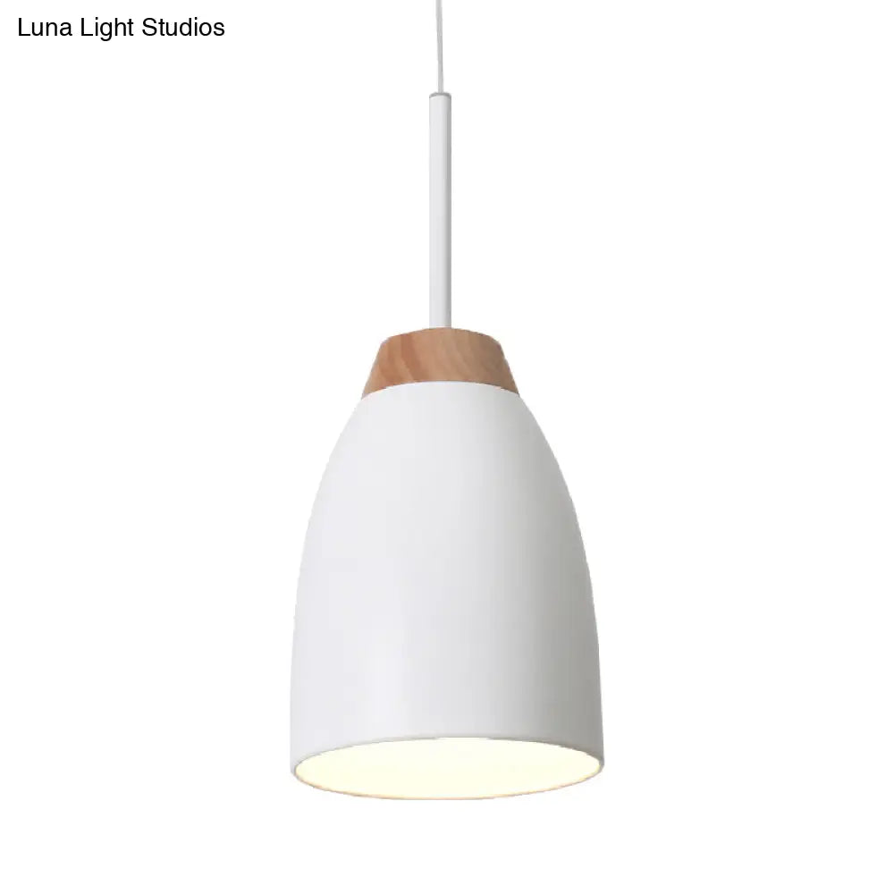 Minimal Metal Pendant Light with Bell Drop Design - White/Black and Wood Finish - Ideal for Table or Ceiling