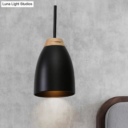 Minimal Metal Pendant Light with Bell Drop Design - White/Black and Wood Finish - Ideal for Table or Ceiling