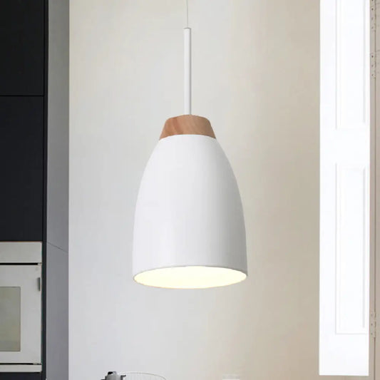 Minimal Metal Pendant Light with Bell Drop Design - White/Black and Wood Finish - Ideal for Table or Ceiling