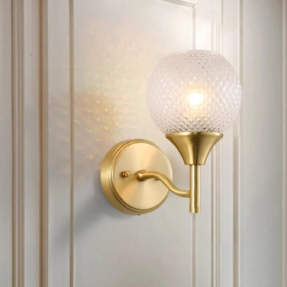 DecorBites™ DecorBites™ Minimal Single Light Brass Wall Sconce with Spherical Prismatic Glass