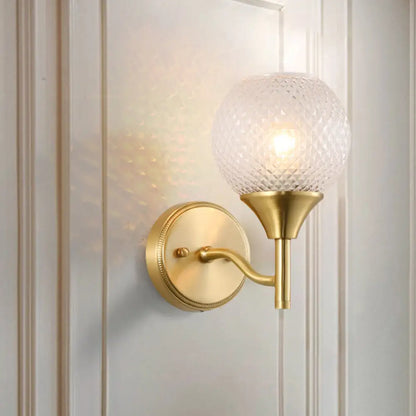 DecorBites™ DecorBites™ Minimal Single Light Brass Wall Sconce with Spherical Prismatic Glass