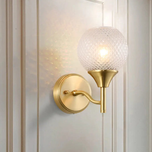 DecorBites™ DecorBites™ Minimal Single Light Brass Wall Sconce with Spherical Prismatic Glass