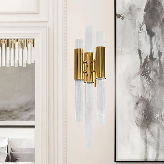 DecorBites™ DecorBites™ Minimalism Brass Pipe Sconce Light with Crystal Shade - 3 Lights Wall Mounted Fixture