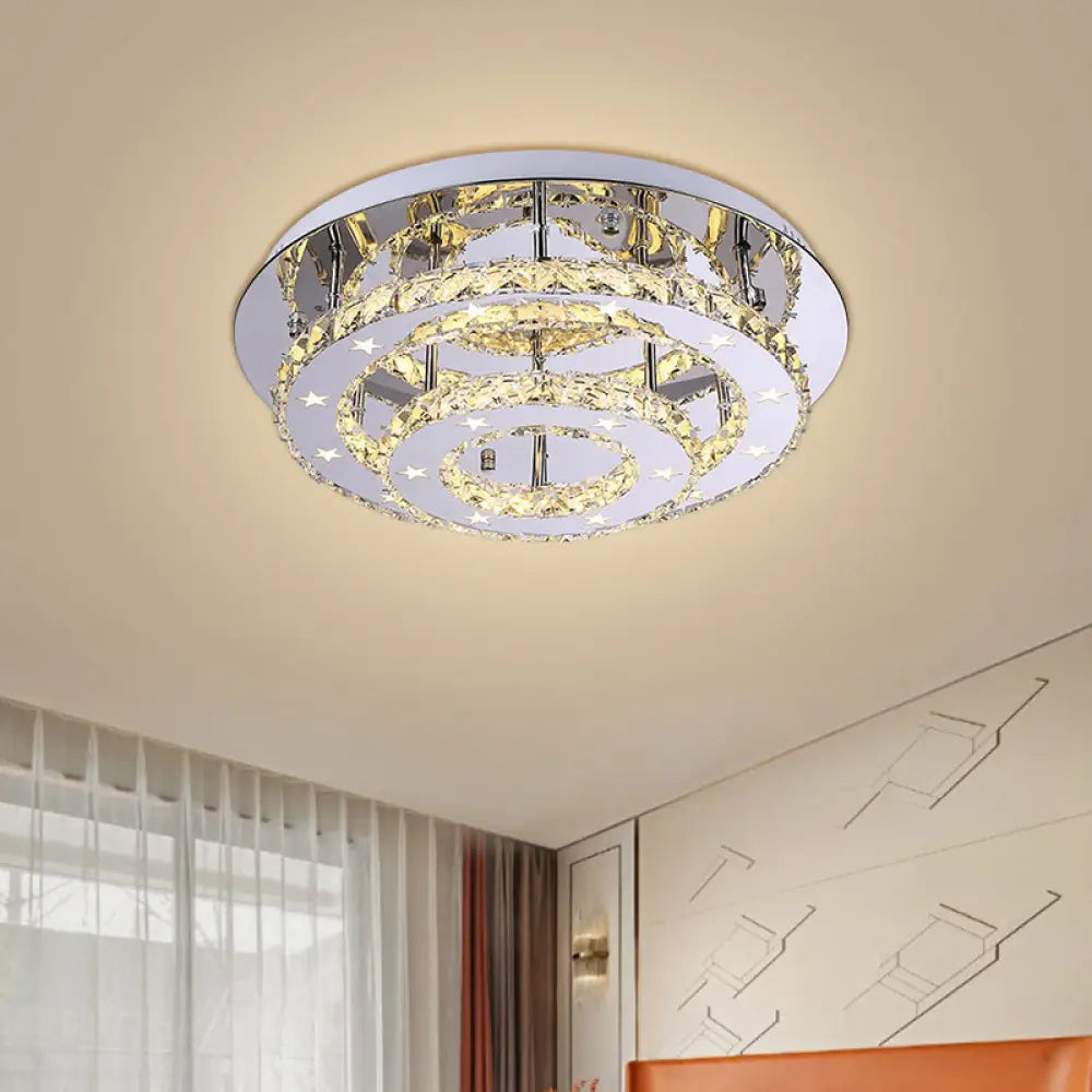 DecorBites™ DecorBites™ Minimalism LED Chrome Tiered Circle Ceiling Flush Mount with Crystal Shade in Warm/White Light