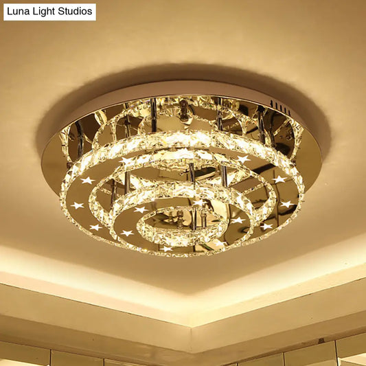 DecorBites™ DecorBites™ Minimalism LED Chrome Tiered Circle Ceiling Flush Mount with Crystal Shade in Warm/White Light