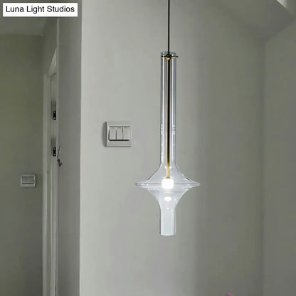 Minimalist 1-Head LED Hanging Pendant Lamp - Clear Glass Wavy Tube Ceiling Light