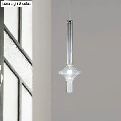 Minimalist 1-Head LED Hanging Pendant Lamp - Clear Glass Wavy Tube Ceiling Light