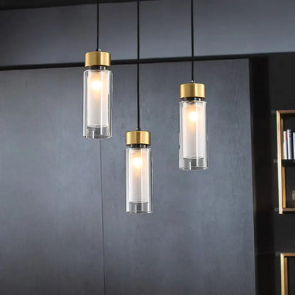 Minimalist 1-Light Brass Pendant Lamp with Clear and White Inner Glass Shade