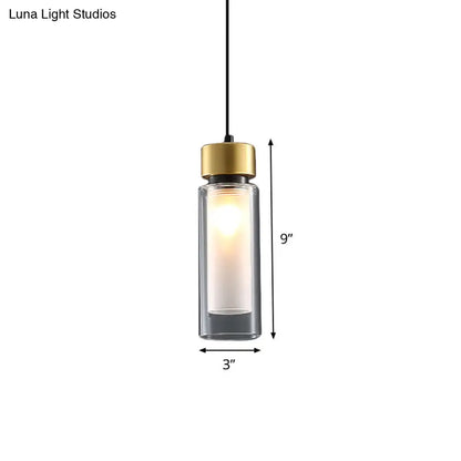 Minimalist 1-Light Brass Pendant Lamp with Clear and White Inner Glass Shade