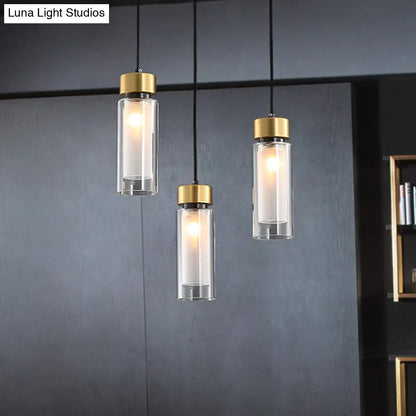 Minimalist 1-Light Brass Pendant Lamp with Clear and White Inner Glass Shade