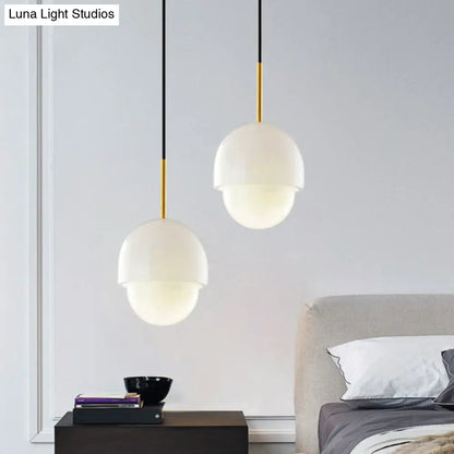 Minimalist 1-Light White Pendant Lighting Kit for Bedroom - Small Size