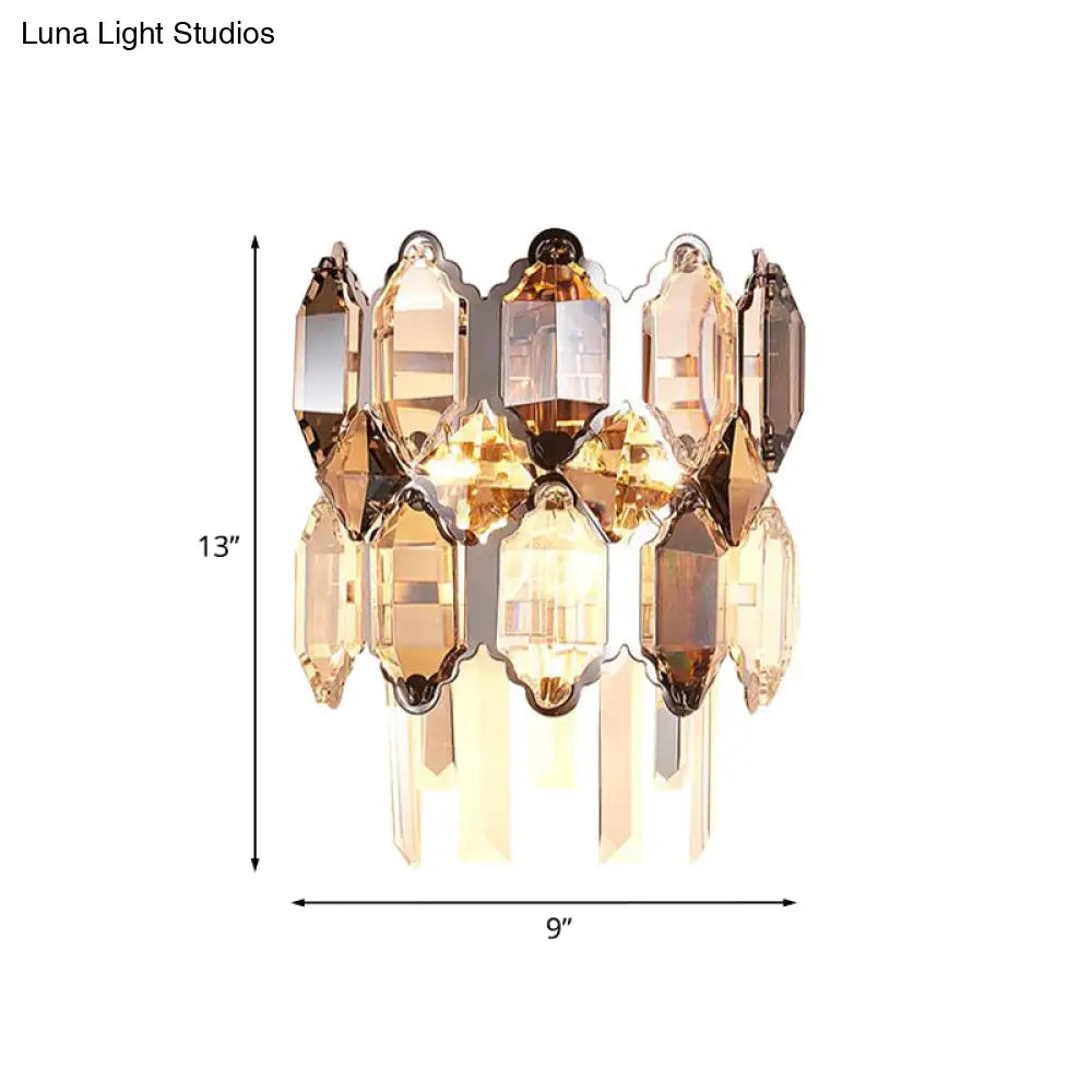 DecorBites™ DecorBites™ Minimalist 2-Tier Crystal Sconce Lamp - 2 Heads - Clear - Living Room Wall Lighting Fixture