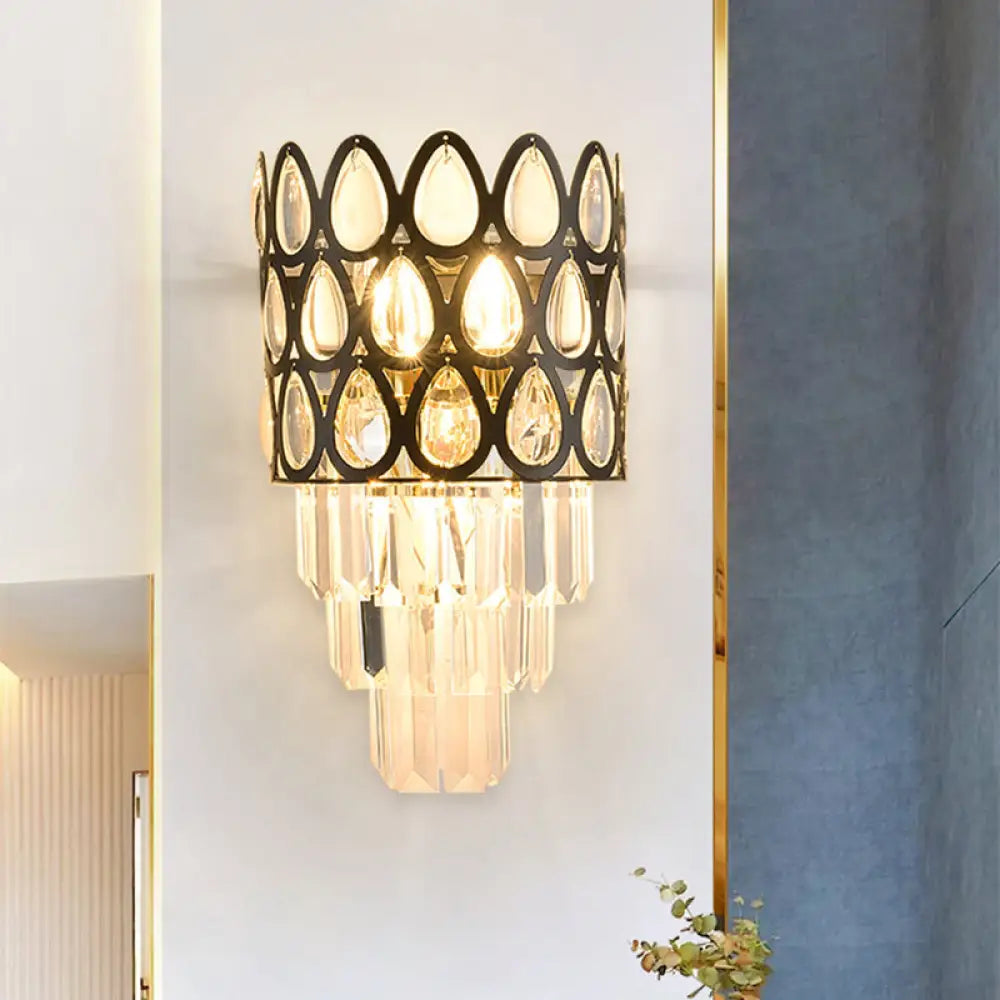 DecorBites™ DecorBites™ Minimalist 3-Bulb Crystal Wall Sconce in Black for Living Room