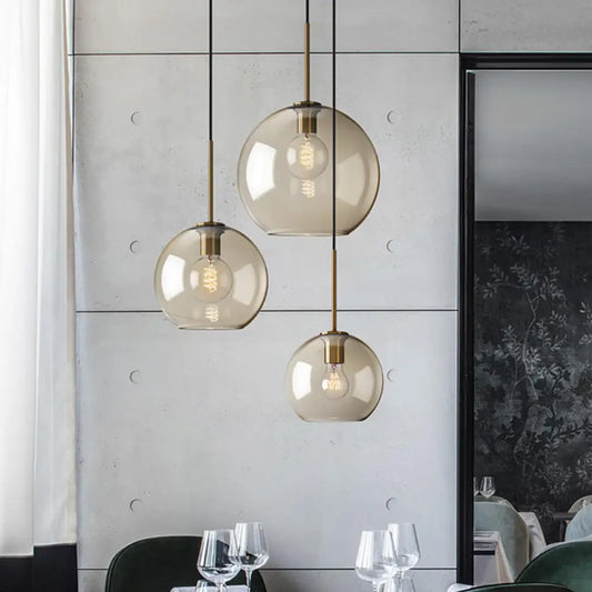 Minimalist 3-Light Pendant with Amber Glass Shade and Black Finish